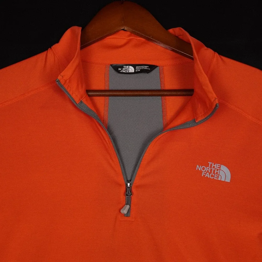 The North Face Pullover Mens Medium Orange Grey Quarter Zip Active